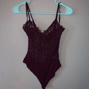 Burgundy see through body suit